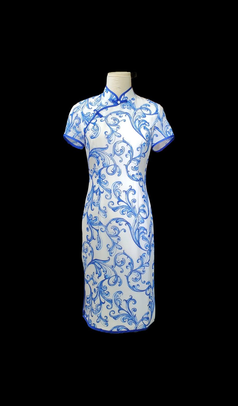 青花瓷短旗袍 VINTAGE 悦裳 港式 复古旗袍 连身裙 - 旗袍 - 棉．麻 多色