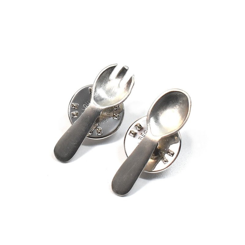 叉子与汤匙 银质别针 - 胸针 - 银 银色