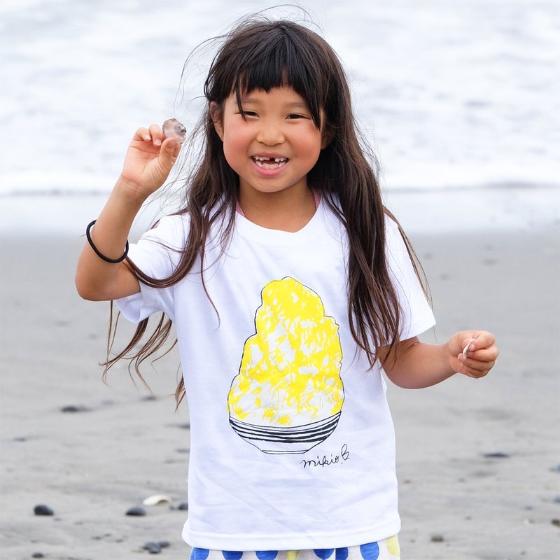 刨冰 Kakigori Shaved ice  Kids T-shirt Lemon - 童装上衣 - 棉．麻 白色