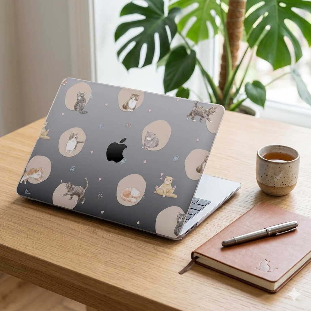 圆点 猫咪插画 喵星人 爱心 MacBook 超轻薄防刮保护壳 PU034 - 平板/电脑保护壳 - 塑料 透明