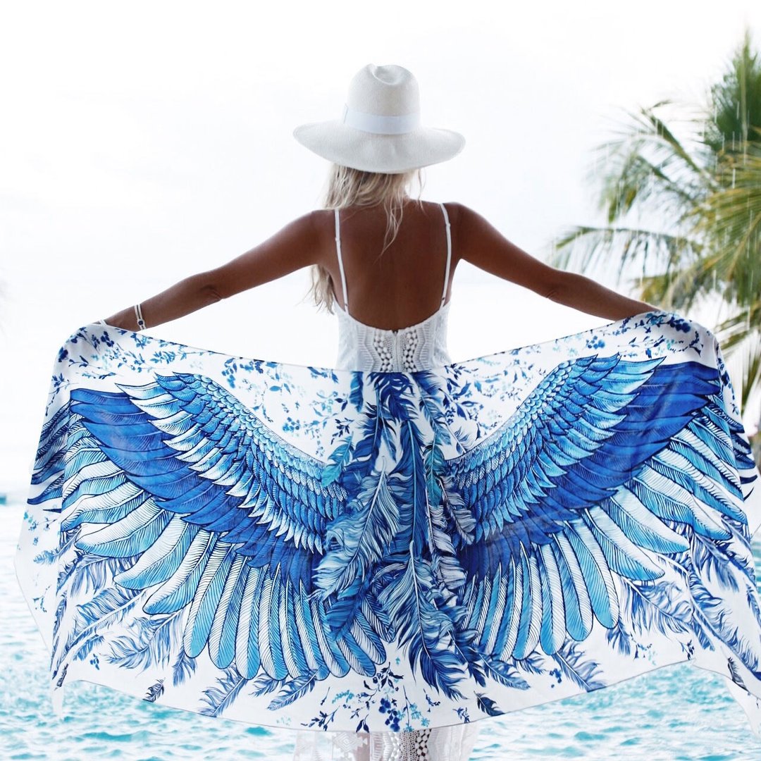 Blue Wings Scarf - cotton - 丝巾 - 棉 蓝色