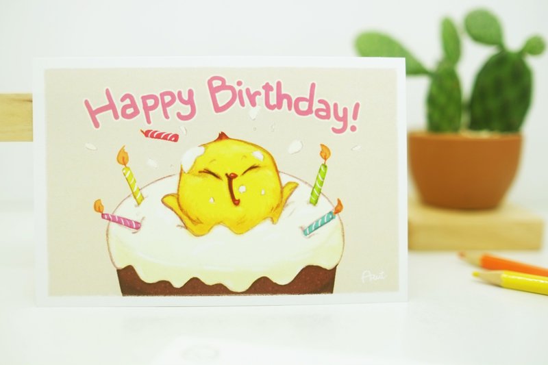 Warbie Postcard 001 "Happy Birthday" - 卡片/明信片 - 纸 黄色