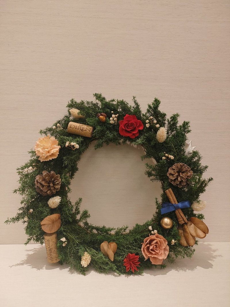 Sheer Whisper絮语藏花_25cm圣诞树圈/圣诞花圈成品 - 干燥花/捧花 - 木头 绿色