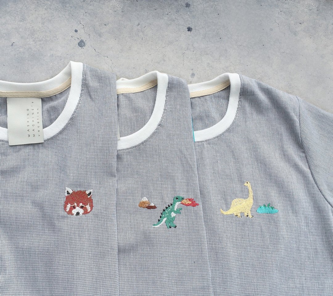 T rex / Bronto / Red Panda  embroidery - cropped top shirt - 女装上衣 - 棉 灰色