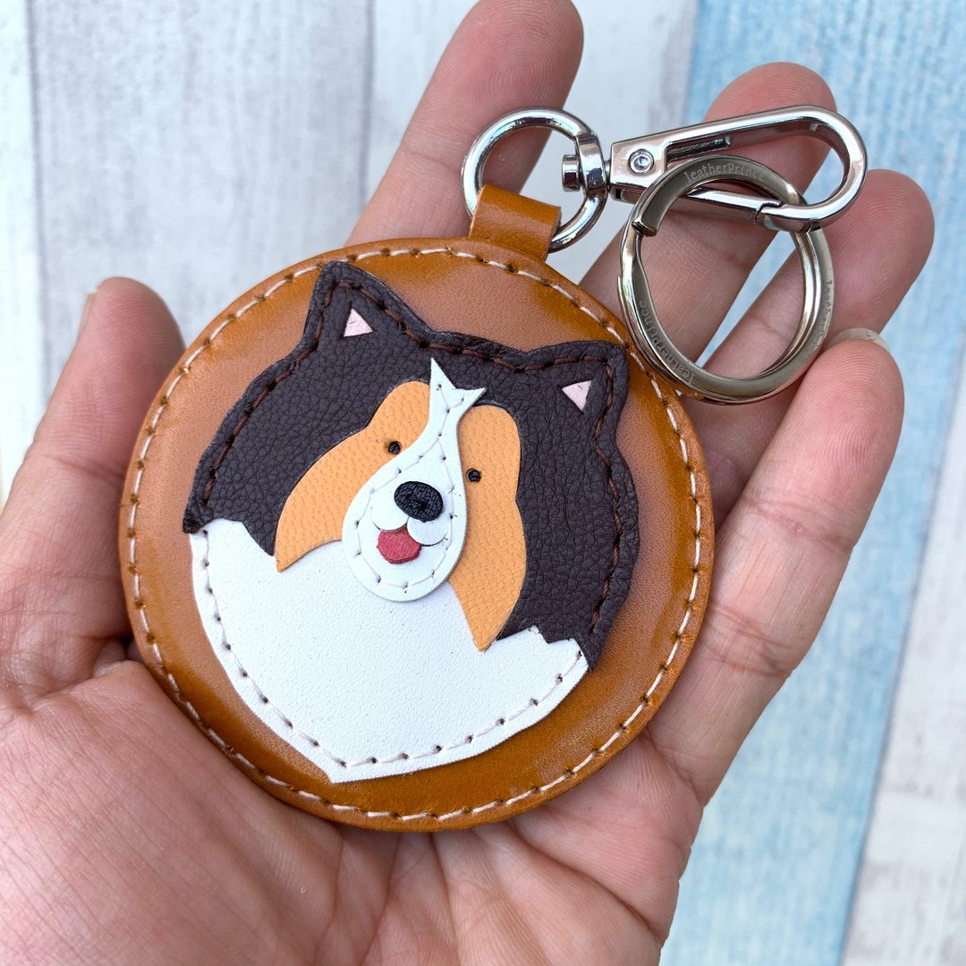 疗愈小物 橘色 大头 喜乐蒂牧羊犬 纯手工皮革 钥匙扣 小尺寸 - 钥匙链/钥匙包 - 真皮 橘色