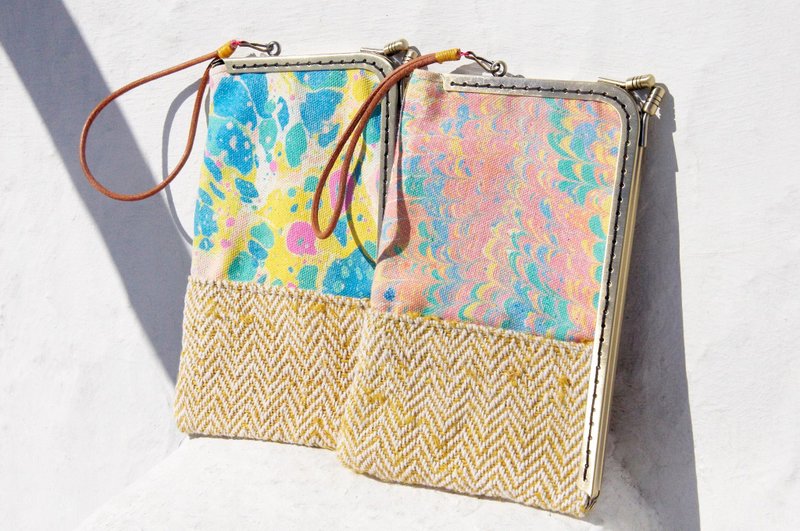 手工拼布手机包 手机套 零钱包 悠游卡套 口金包 口金手机套-水彩 - 手机壳/手机套 - 棉．麻 多色