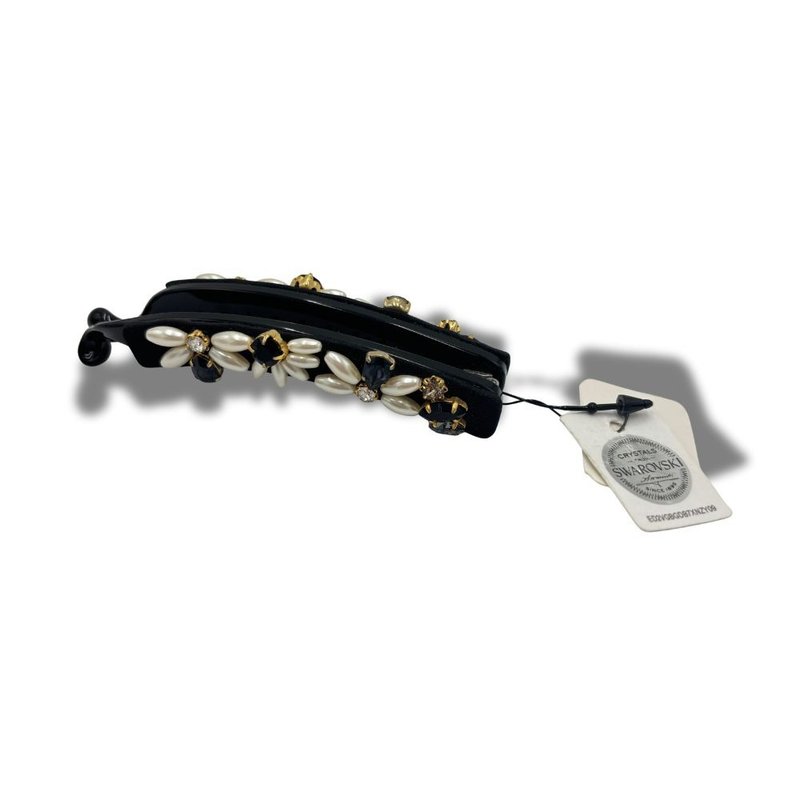 COMPLEX BIZ 水晶 黑色珍珠小花款 香蕉夹 - 发饰 - 水晶 多色
