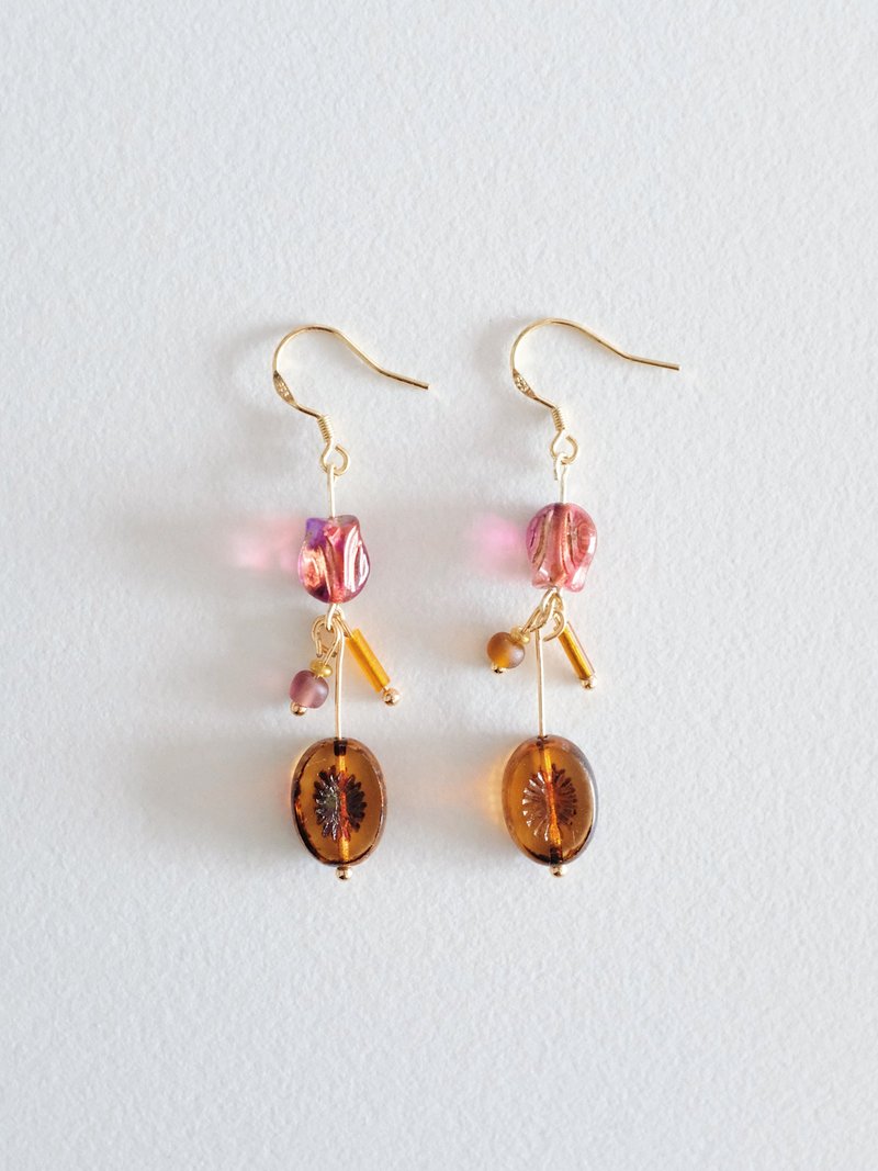 【孤品】复古古董珠 捷克珠 琉璃 天然石 耳环 耳饰 - 耳环/耳夹 - 其他材质 红色