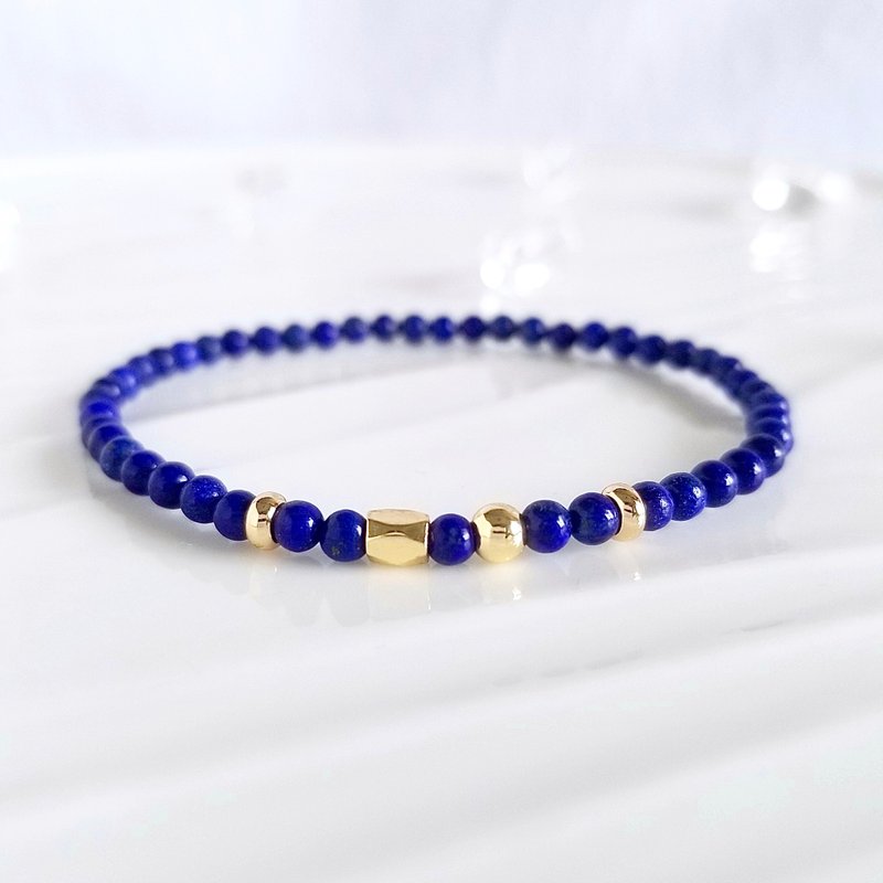青金石 简约亮金水晶手链 | 平衡情绪 舒缓压力 自信 助沟通表达 - 手链/手环 - 水晶 蓝色