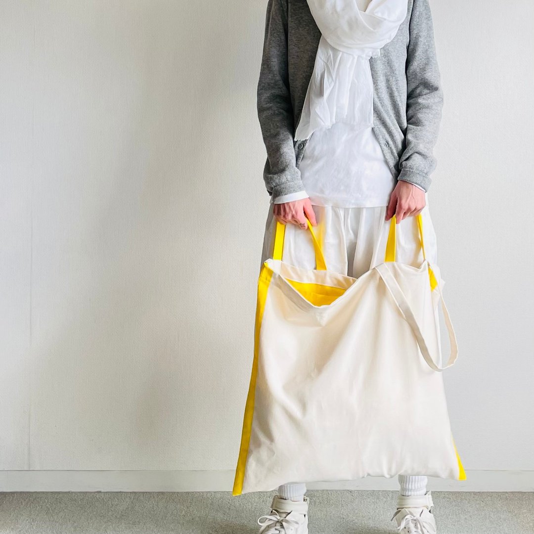2-way bi-color tote bag with misaligned handle L size [color scheme order possible] cotton - 手提包/手提袋 - 棉 黄色