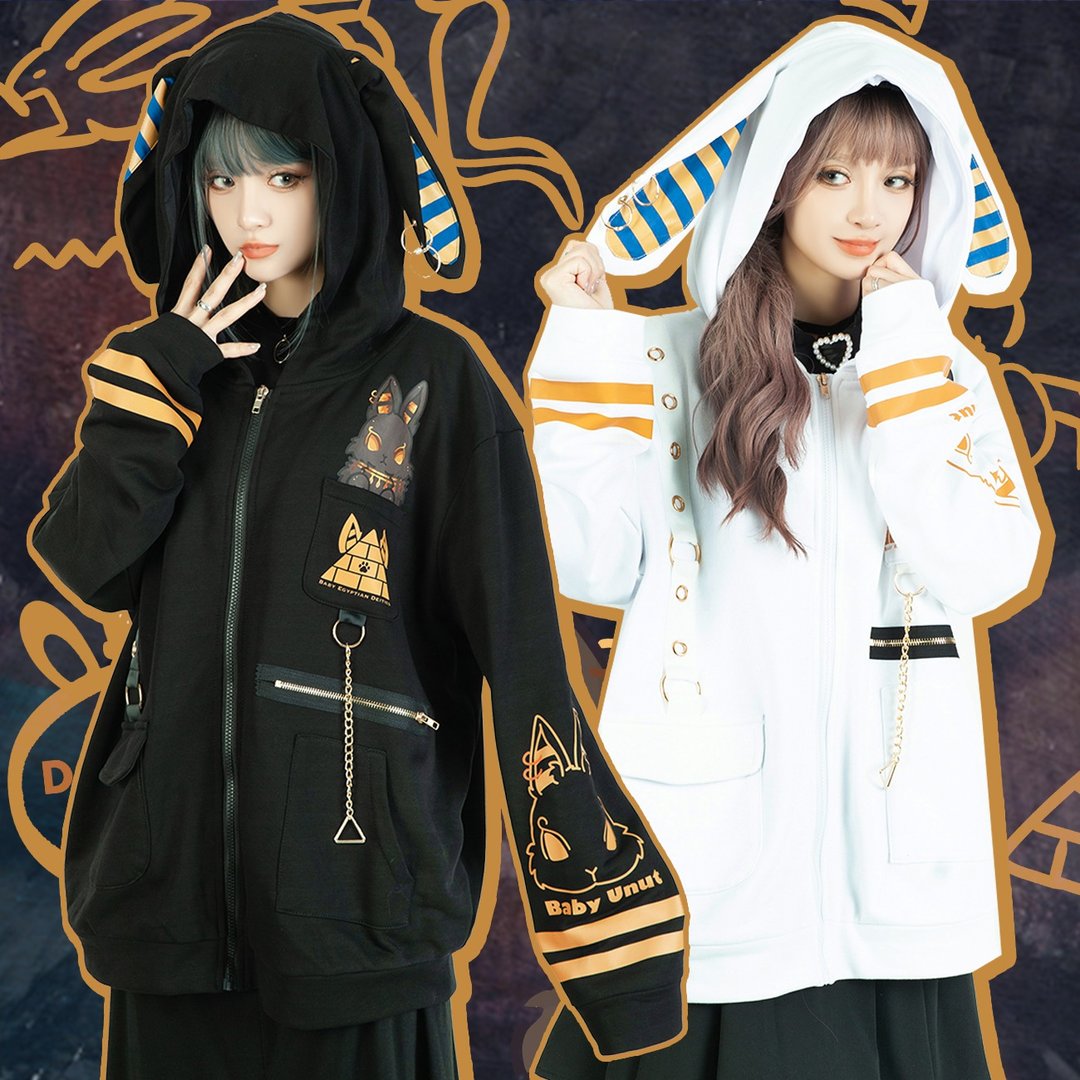 原创香港绘师芝麻埃及神明宝宝乌涅特兔耳朵口袋连帽外套【JJ4059 - 女装休闲/机能外套 - 棉 