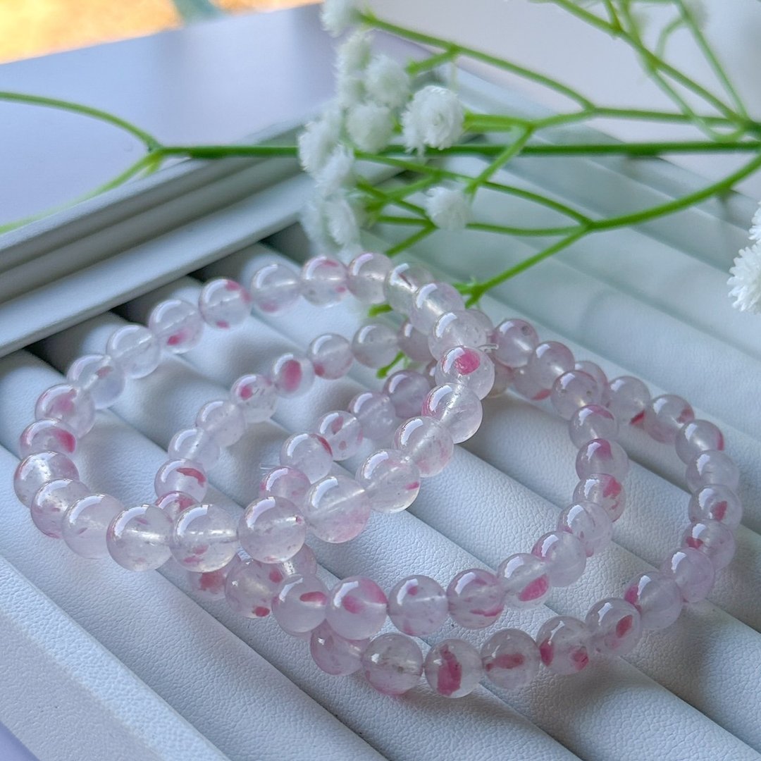 樱花雨  少女心X粉嫩花瓣  蔷薇辉石Rhodonite - 手链/手环 - 宝石 粉红色