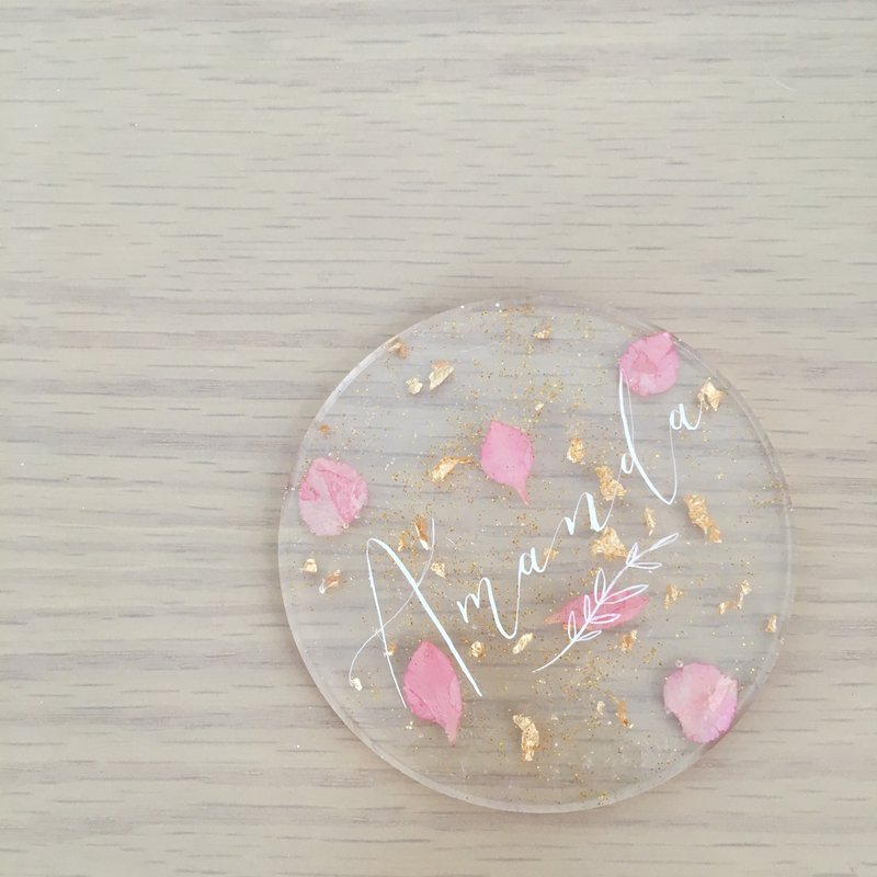 透明英文书法干花杯垫 - 其他 - 塑料 粉红色