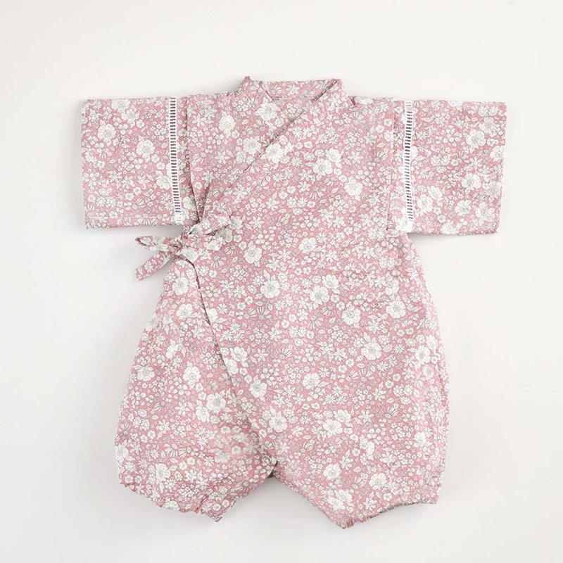 日本制 甚兵卫羽织/甚平 粉福花 - 包屁衣/连体衣 - 棉．麻 粉红色