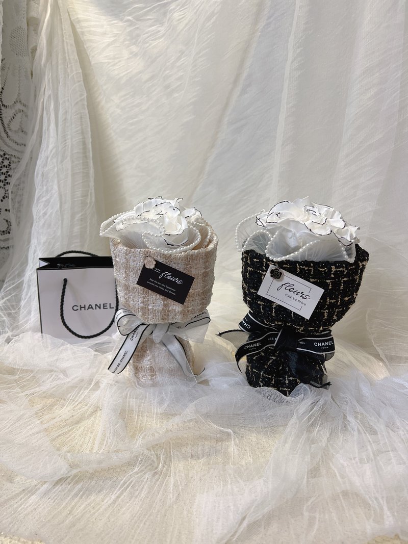 小香风永生花花束 情人节 生日礼物 求婚花束 香奈儿毛呢花束 - 干燥花/捧花 - 植物．花 黑色