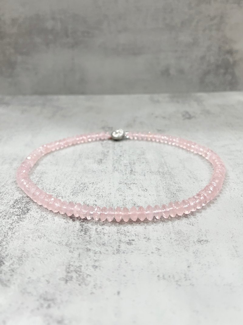 粉色水晶项链 天然粉色水晶 串珠项链 切面 天然水晶 90颗粉晶 - 项链 - 水晶 