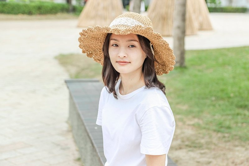 Unni蝴蝶蕾丝帽-编织帽 遮阳帽 帽子 登山帽 防晒 草帽 straw hat - 帽子 - 植物．花 金色