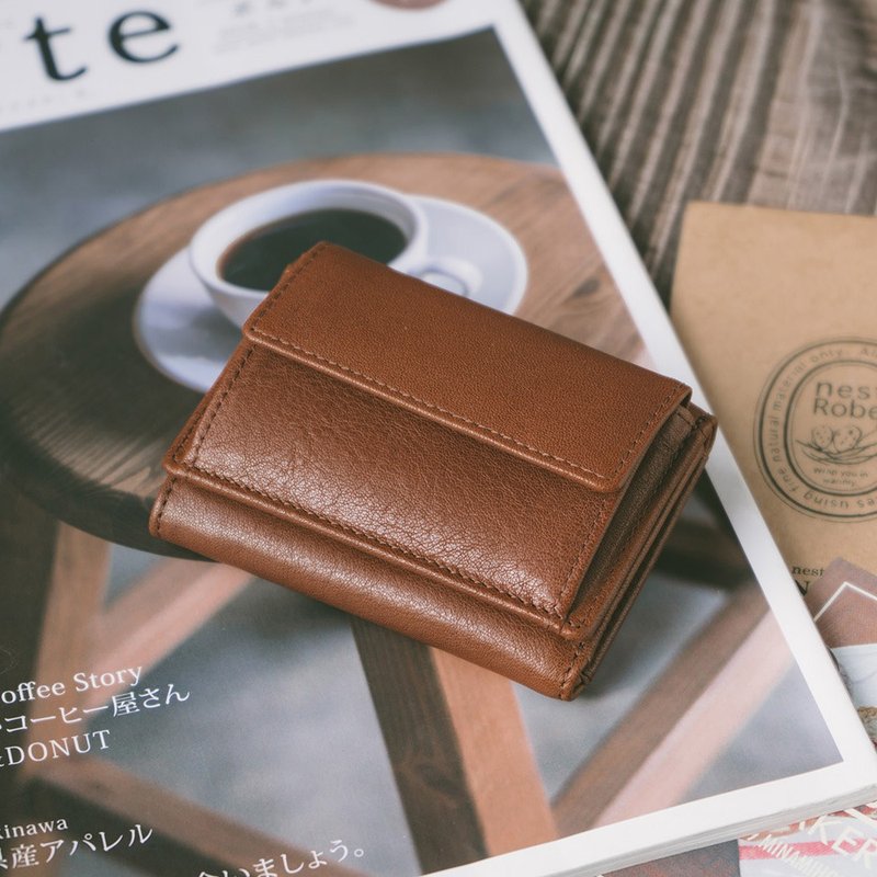 真皮简约迷你皮夹 X0043 咖 - 零钱包 - 真皮 咖啡色