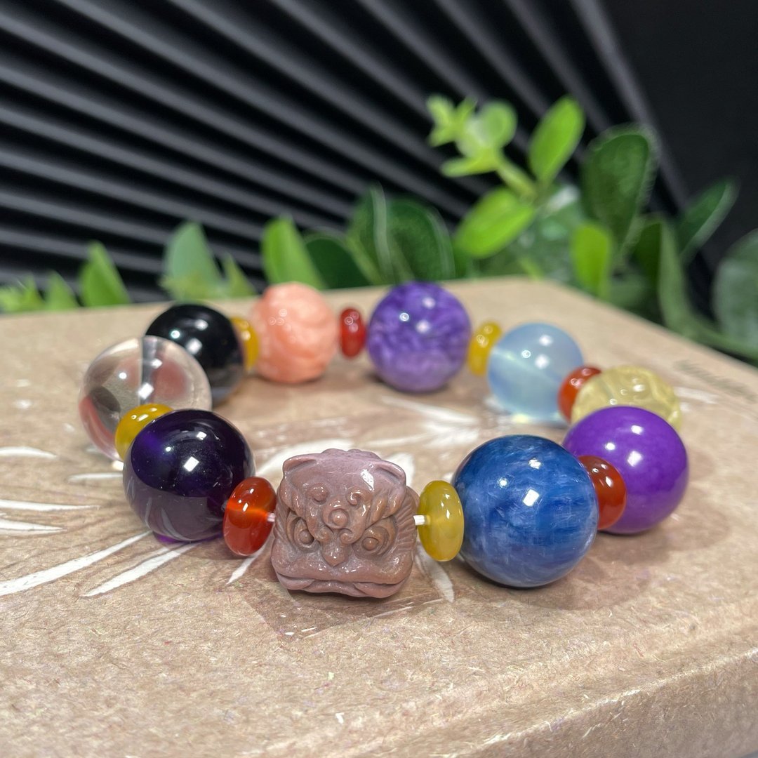 超美天然大颗粒多宝水晶手钏 缅黄 彼得石 紫龙晶 海蓝宝 紫水晶 - 手链/手环 - 半宝石 