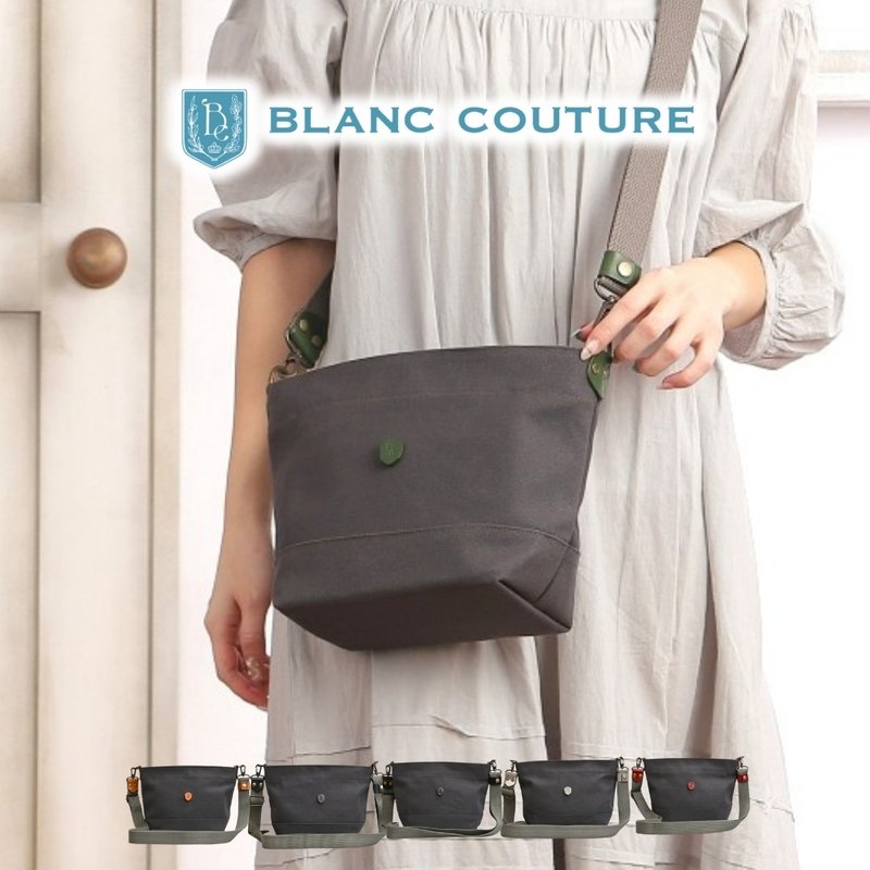 帆布斜背包 S尺寸 炭灰色 × 皮革提把 - 侧背包/斜挎包 - 棉．麻 黑色