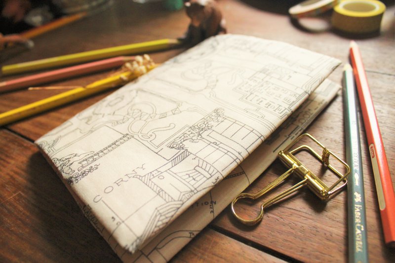 手作书衣【北欧复古建筑图】50k/A6 - 笔记本/手帐 - 棉．麻 白色