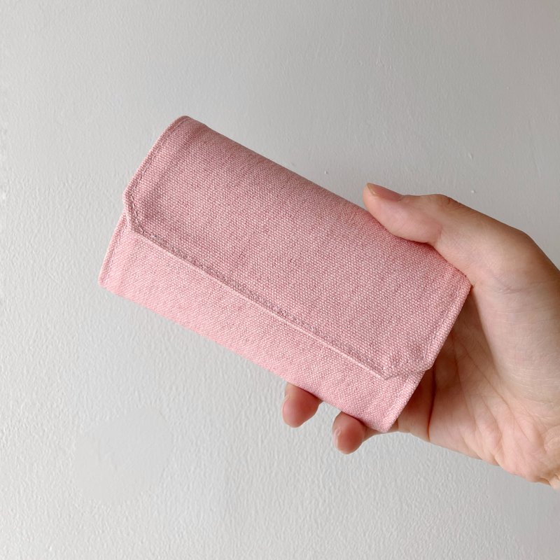 【福利品】微瑕出清/桃子牛奶 粉红色帆布 可水洗纸 零钱包/卡夹 - 零钱包 - 棉．麻 粉红色