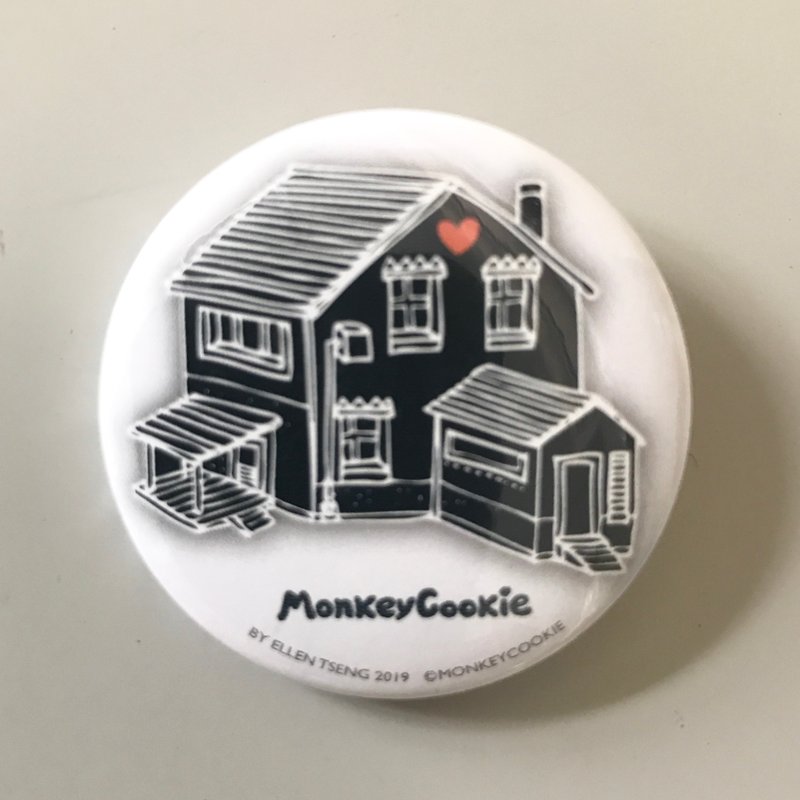胸章黑白系列 爱的木屋 | MonkeyCookie - 徽章/别针 - 塑料 灰色