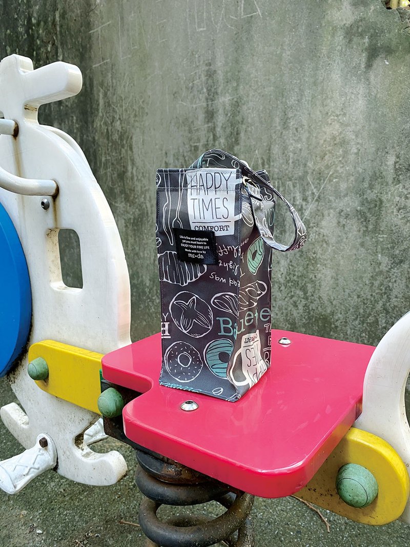 可收纳饮料提袋 灰底美食款 - 手提包/手提袋 - 防水材质 灰色