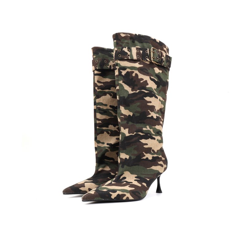 Im cookie原创 迷彩时装靴春秋靴子美拉德女靴尖头高筒靴瘦瘦靴 - 女款短靴 - 其他材质 