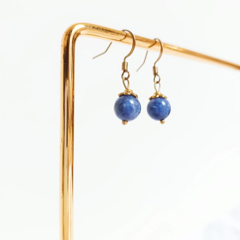 【单颗耳环】蓝纹石/可改耳夹/不掉色黄铜/单颗好穿搭/ - 耳环/耳夹 - 水晶 蓝色