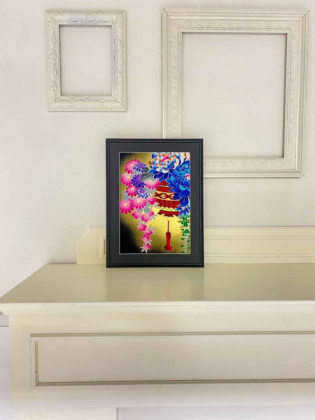 The art panel made from Japanese bride Kimono　 Vintage Kimono fabric　33 - 墙贴/壁贴 - 丝．绢 黑色