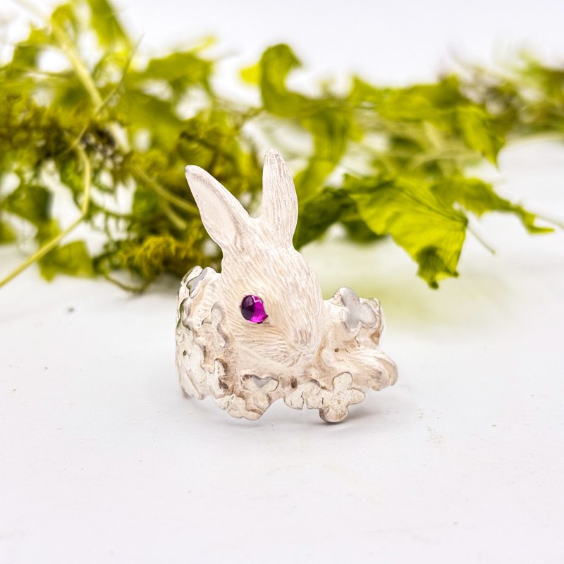 DECOvienya 缀织 DE-001W 兔子与幸运草戒指 – 白色 - 戒指 - 纯银 白色