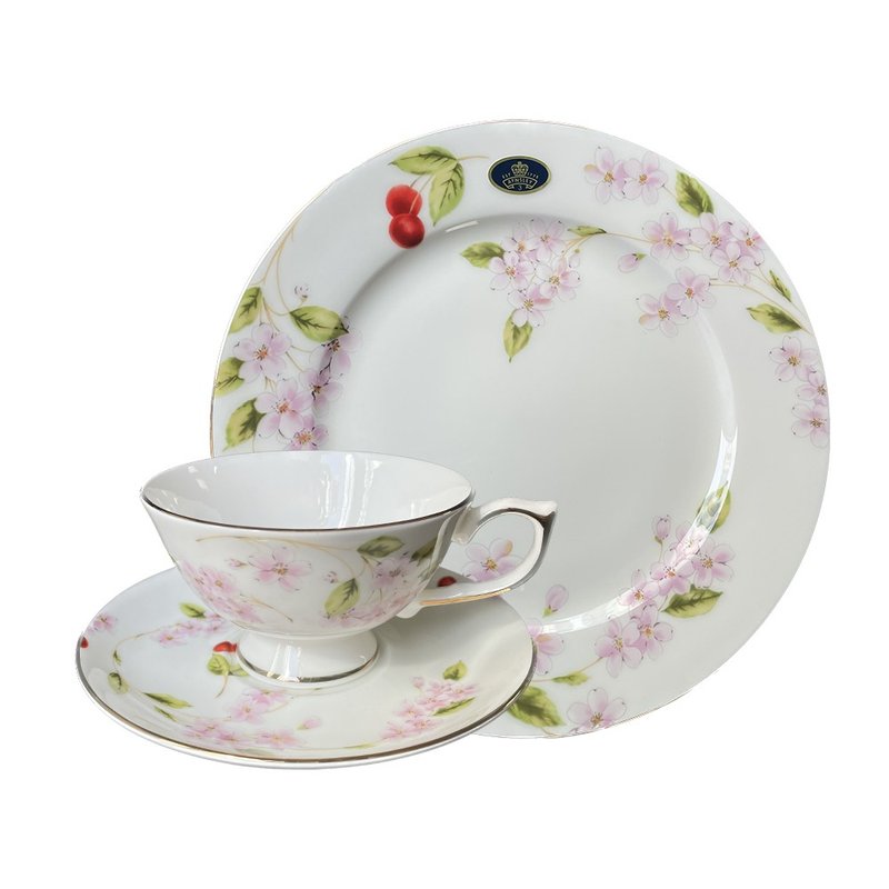 英国Aynsley 樱花盛开系列 组合优惠价 骨瓷雅典杯盘组+餐盘 - 茶具/茶杯 - 瓷 粉红色