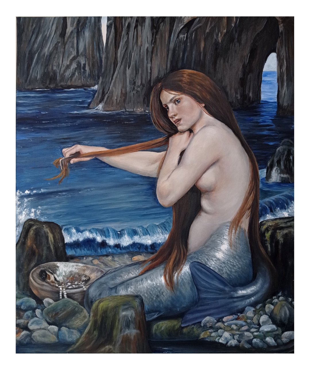 Mermaid Painting 油画原创 Hanging Art 美人鱼 Hand-Paint Art 原画画 - 海报/装饰画/版画 - 其他材质 蓝色
