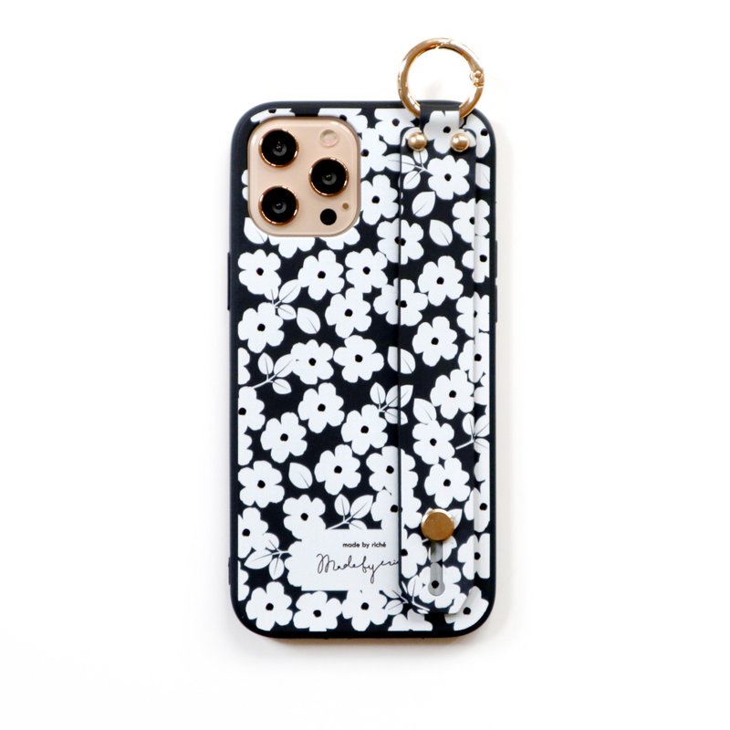 黑色巴黎小白花手带手机壳 - 手机壳/手机套 - 塑料 黑色