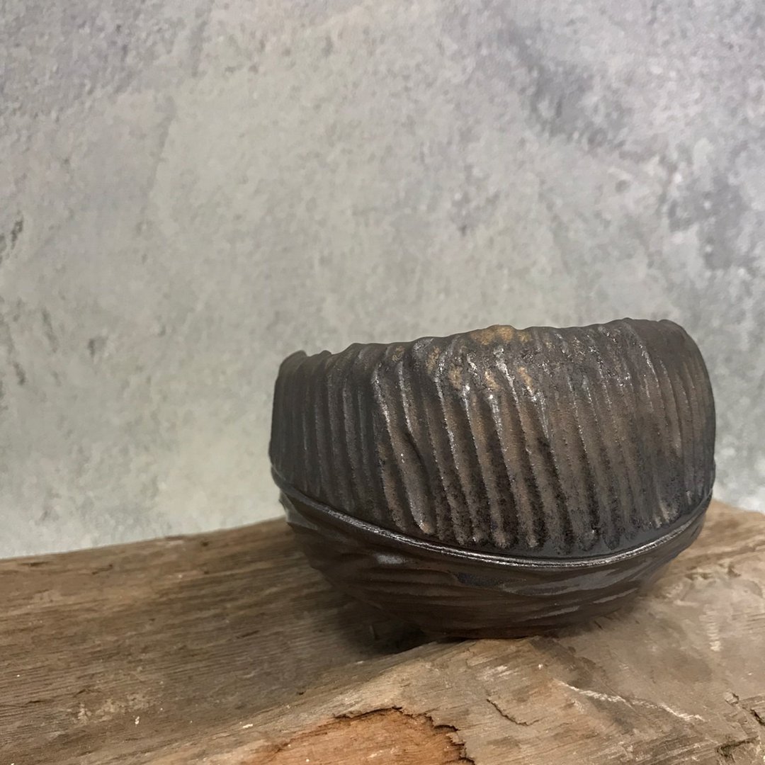 黑金奢华手工盆//HX圆无足//刻 - 植栽/盆栽 - 陶 黑色