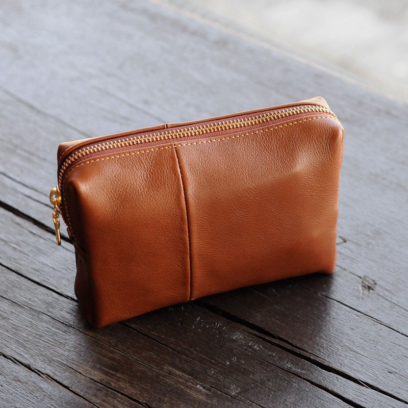 生活可以将就也可以讲究-双色随意配随身包 - 化妆包/杂物包 - 真皮 咖啡色