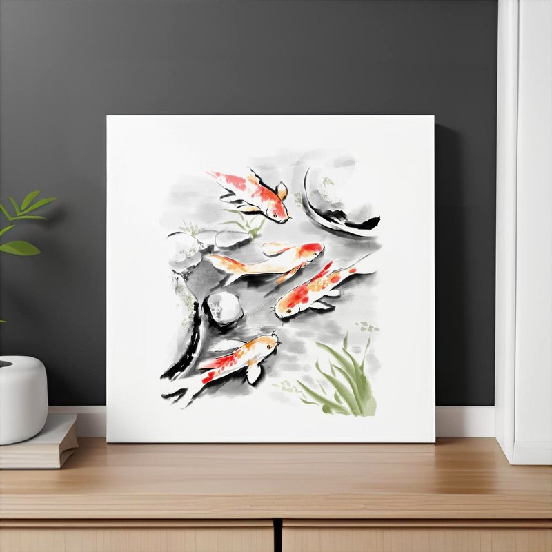 水墨画印刷墙饰 鲤鱼锦鲤 漂亮的墙面艺术 现代简约主义无框画 - 墙贴/壁贴 - 纸 白色