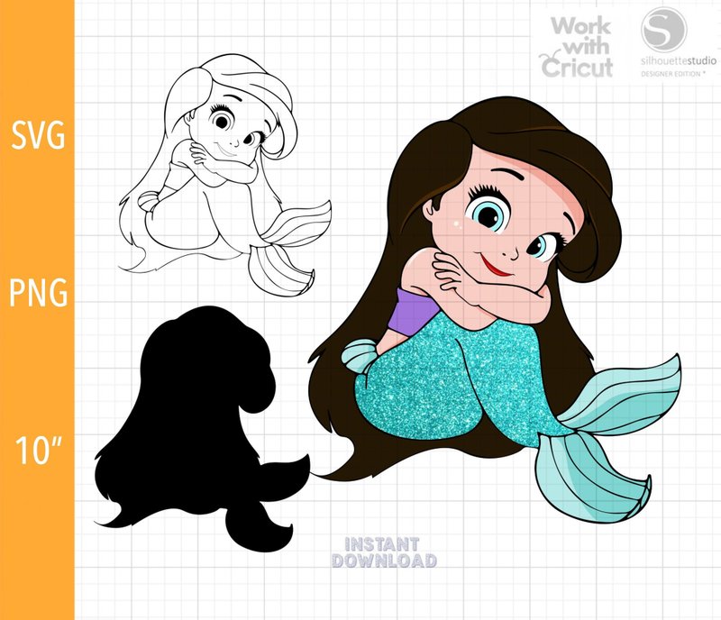 DIGITAL Baby Mermaid Svg cut file Little Princess clipart Little Princess svg - 插画/绘画/写字 - 其他材质 红色