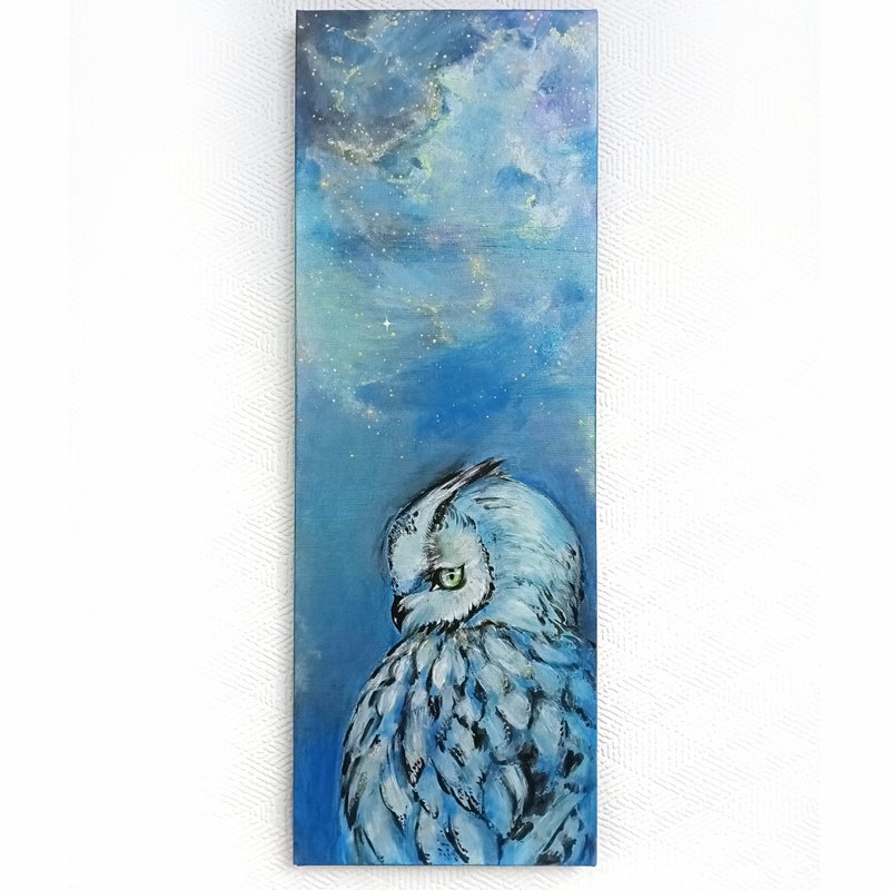 星夜守望/夜行者猫头鹰/手绘原创画 - 海报/装饰画/版画 - 棉．麻 蓝色