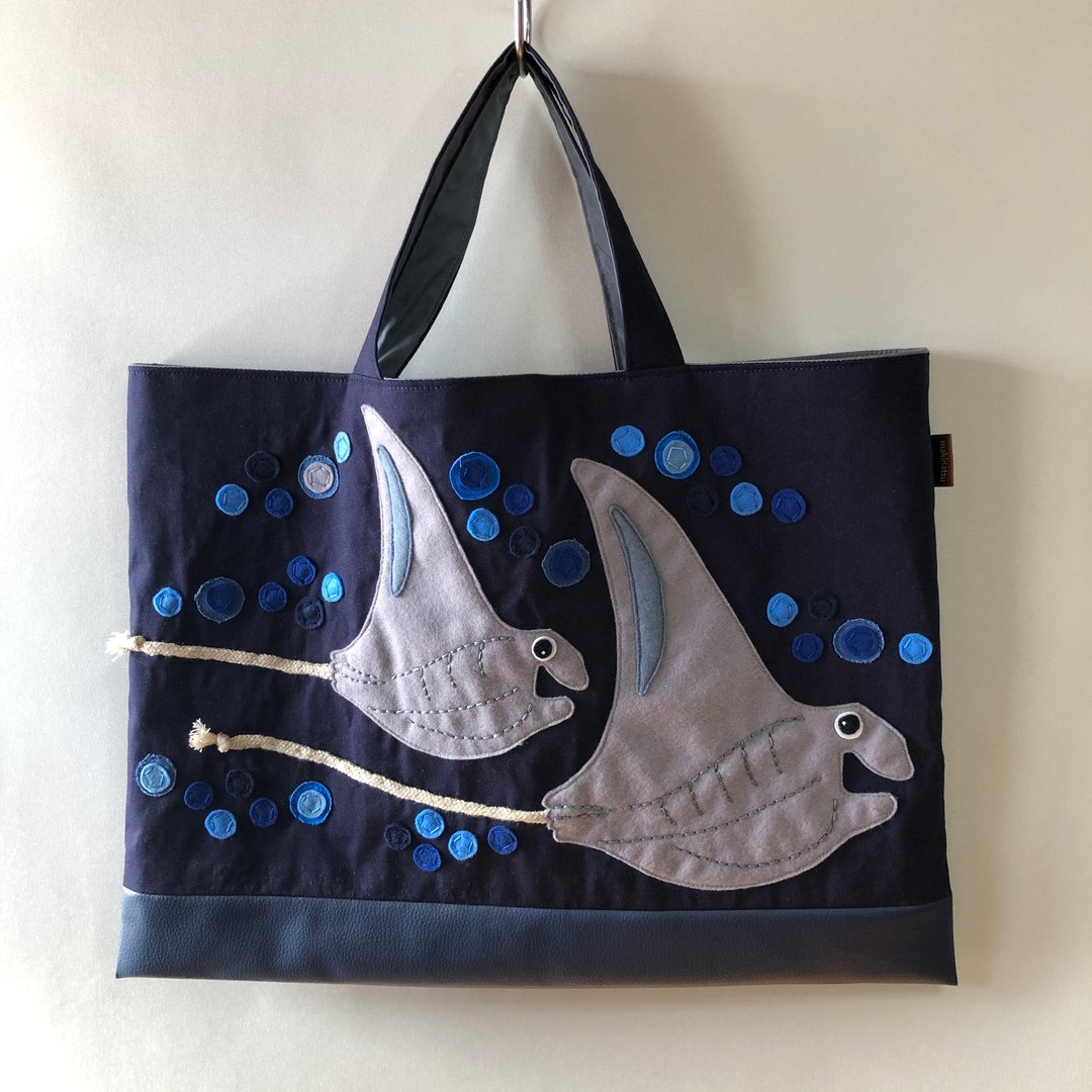 Manta *  Book Bag (Navy) Applique / Boys / Girls / With Synthetic Leather - 其他 - 棉 黑色