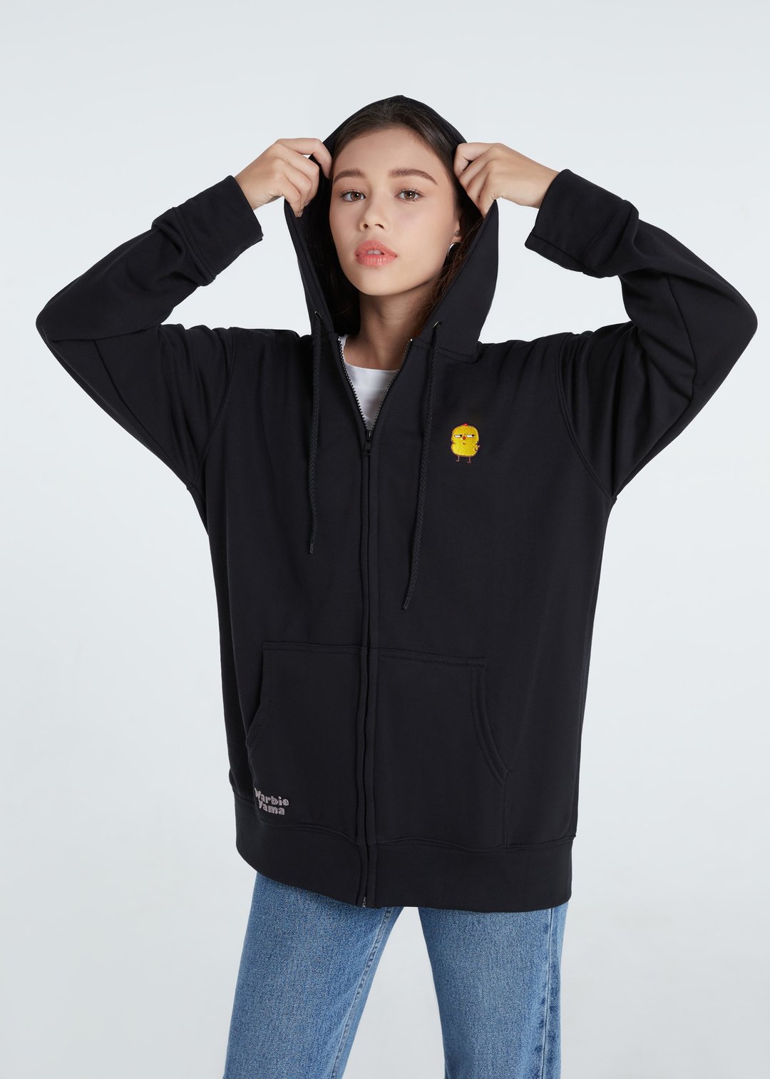 Warbie Signature Hoodie Zip : Black - 中性连帽卫衣/T 恤 - 棉 黑色