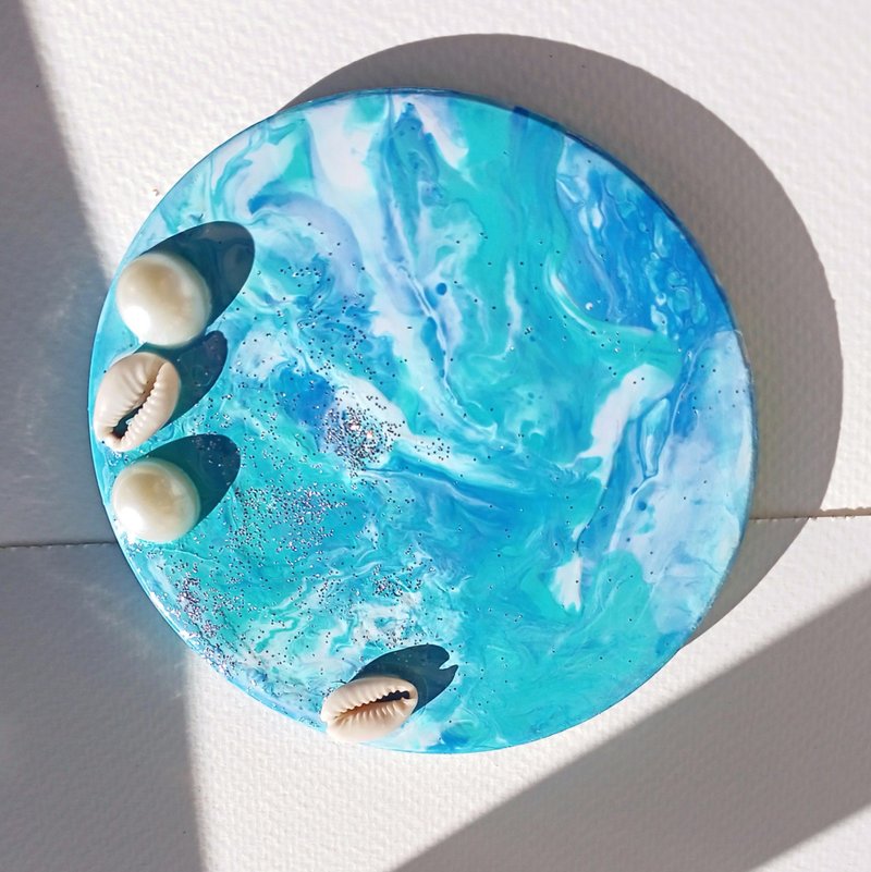 珍珠贝壳杯垫/蓝色珍珠光贝壳手工彩绘杯垫/陶瓷杯垫/手工杯垫 - 茶具/茶杯 - 陶 蓝色