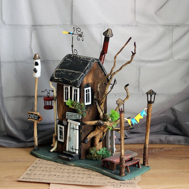 Handmade 100% single copy Décor art Cafe Under the Old Oak - 其他 - 木头 咖啡色