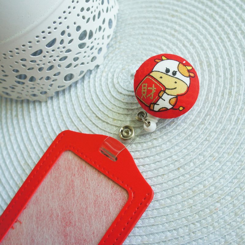 Lovely【乳牛春联伸缩扣环 +卡套、红】悠游卡、证件套 - 证件套/卡套 - 棉．麻 红色