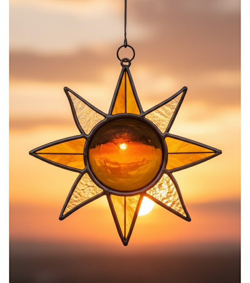 活力太阳 阳光补手 Suncatcher 镶嵌玻璃 吊饰 - 陶艺 - 玻璃 