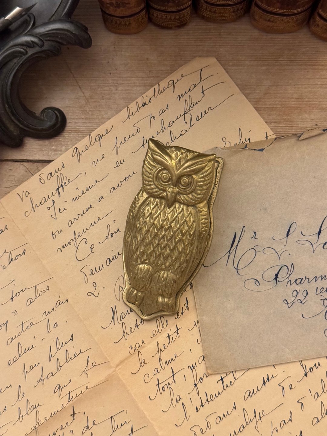 40279-法国黄铜猫头鹰造型文件夹French brass owl shaped clip - 文件夹/资料夹 - 铜/黄铜 