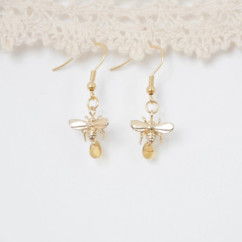 armei‘甜蜜蜜’小蜜蜂 耳环 ‘My Honey’ HoneyBee Earrings - 耳环/耳夹 - 其他金属 金色