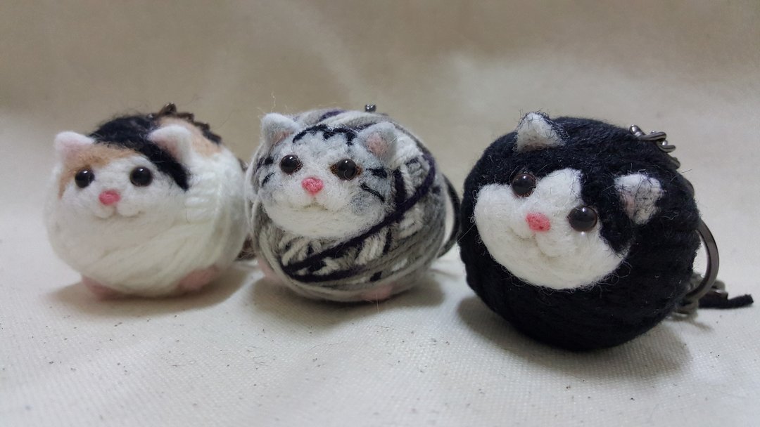 原创羊毛毡 "猫"线球钥匙圈系列 定制化780可先私讯~ - 钥匙链/钥匙包 - 羊毛 