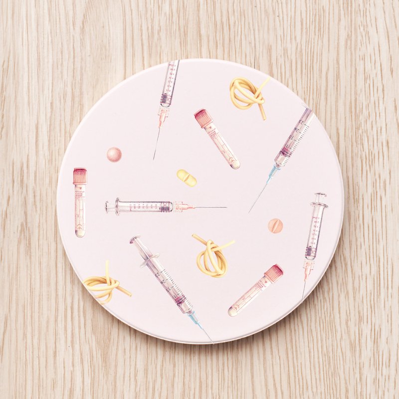 白衣天使陶瓷杯垫  护理师礼物 护士 针筒 止血带 抽血 - 杯垫 - 瓷 橘色